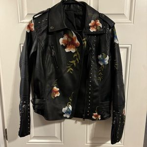 Embroidered faux leather jacket